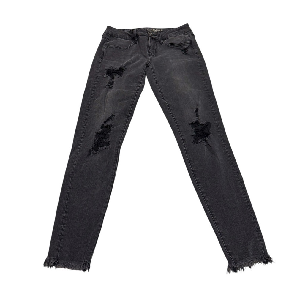 American Eagle Super Low Jegging Distressed Black Women's Jeans Size 2